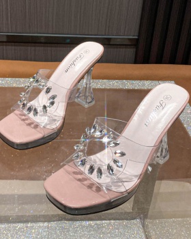 Transparent sexy sandals rhinestone thick slippers for women