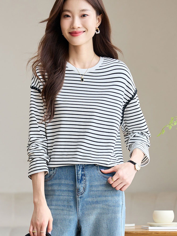 Round neck unique long sleeve mixed colors T-shirt for women