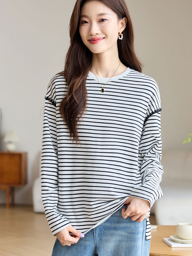 Round neck unique long sleeve mixed colors T-shirt for women