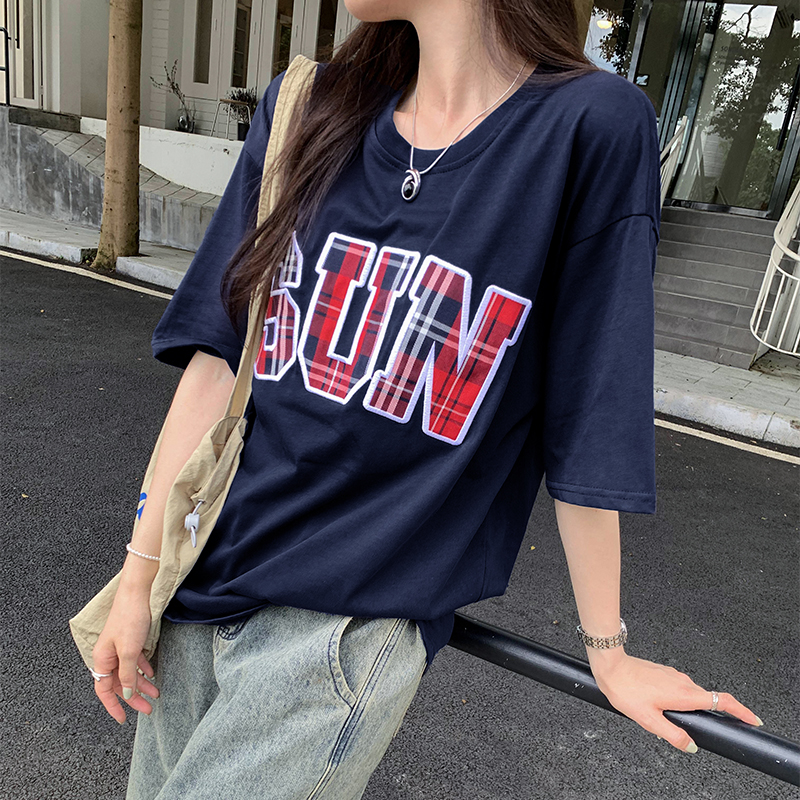 Summer letters tops printing Western style T-shirt