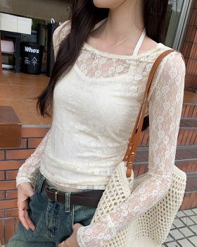 Thin frenum summer vest lace halter T-shirt 2pcs set