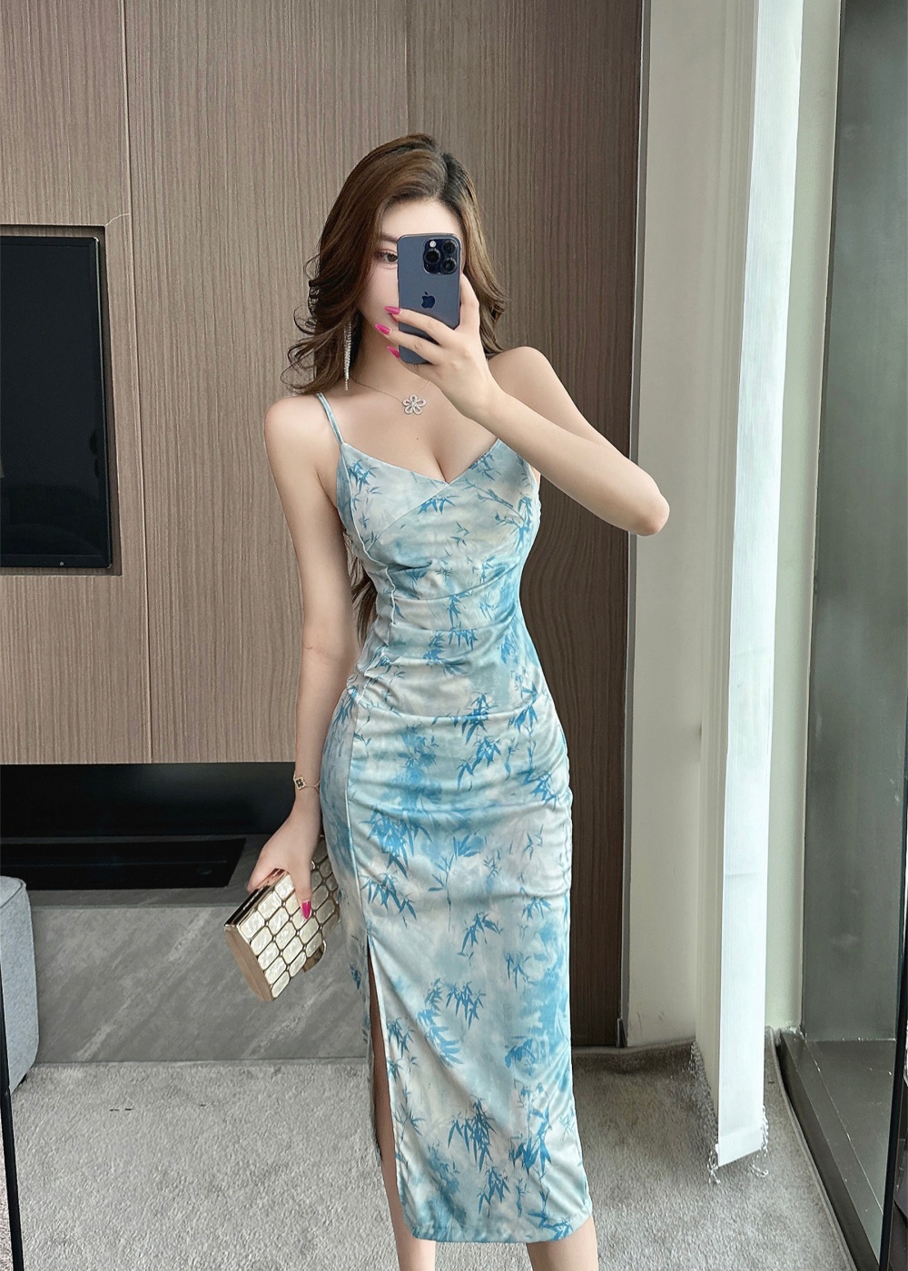 Temperament sling dress summer split long dress for women