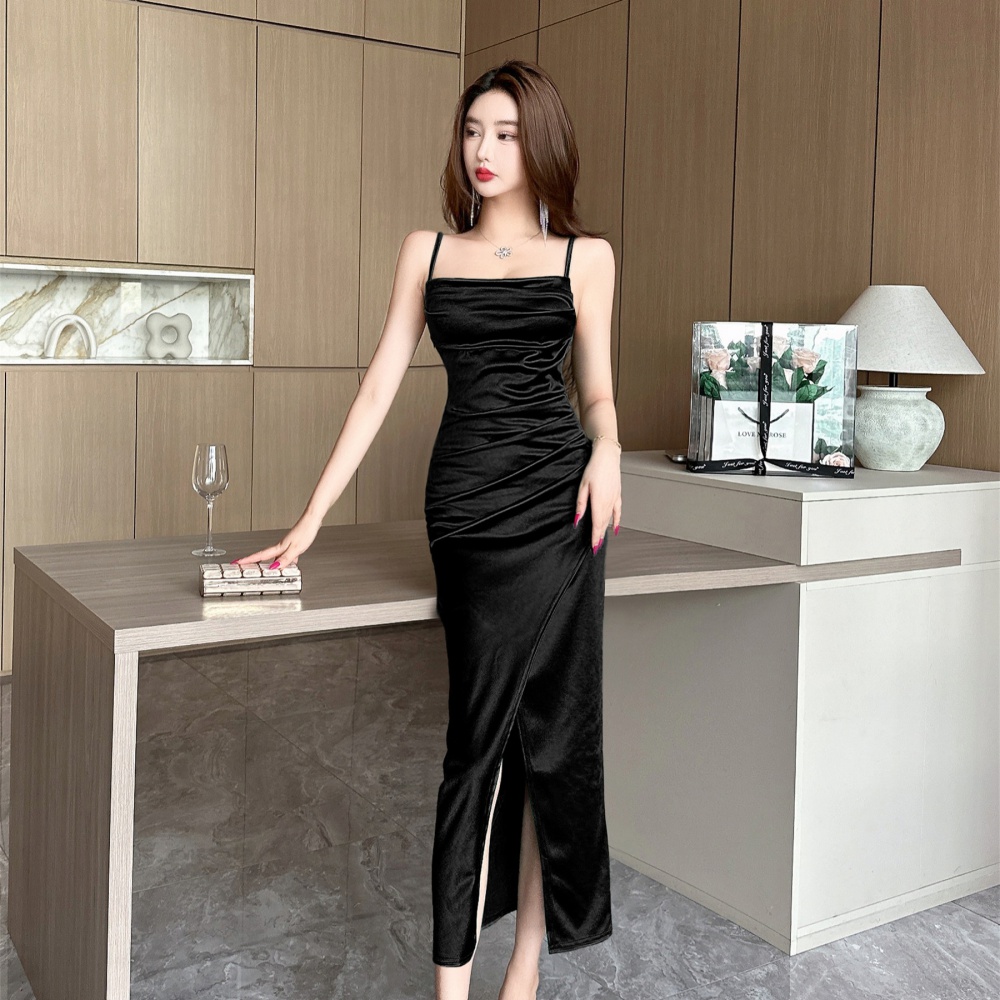 Elasticity sexy dress long satin strap dress