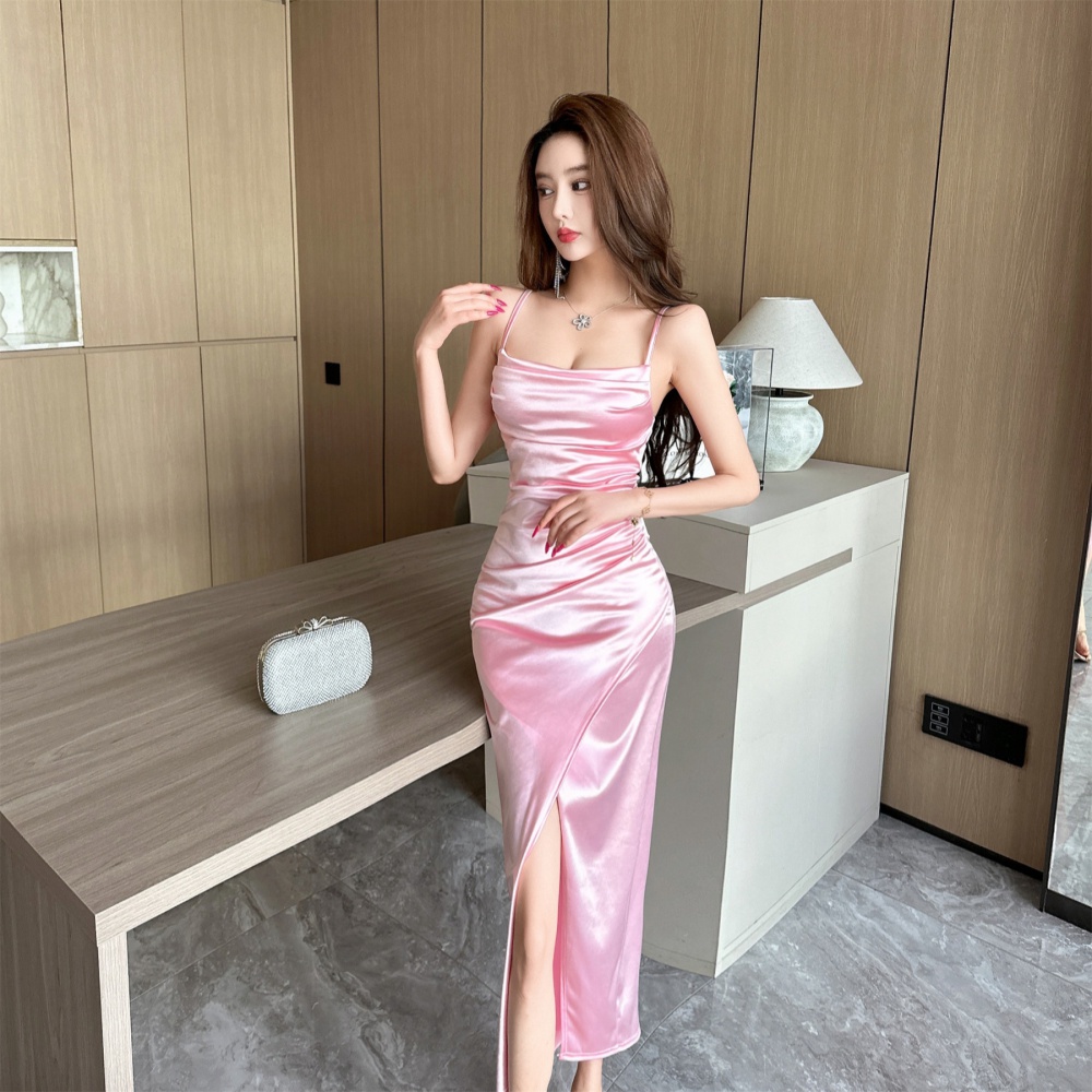 Elasticity sexy dress long satin strap dress