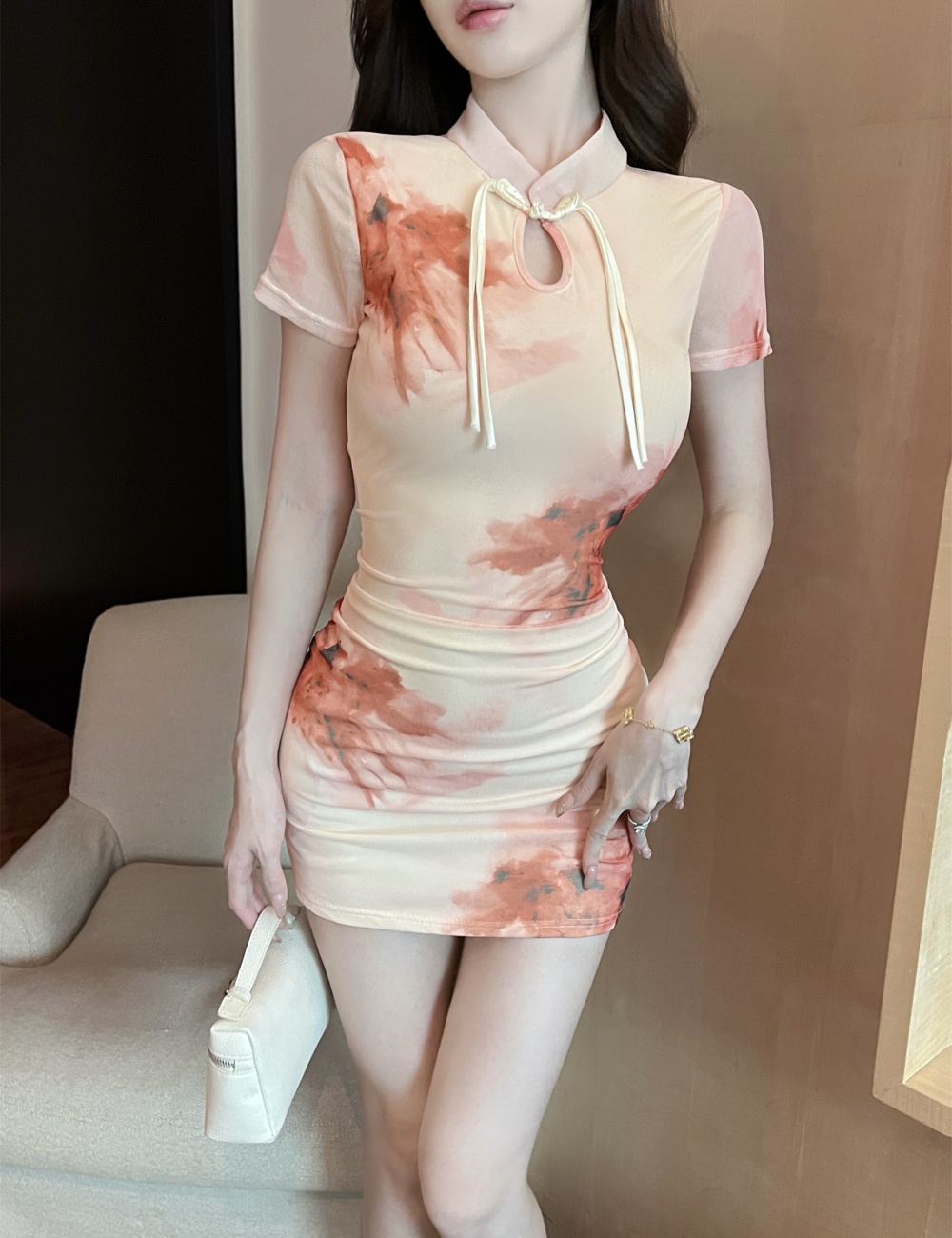 Gauze Chinese style cheongsam light temperament dress