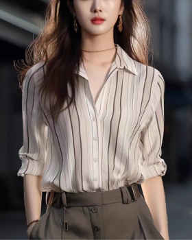 Stripe temperament chiffon tops light France style shirt