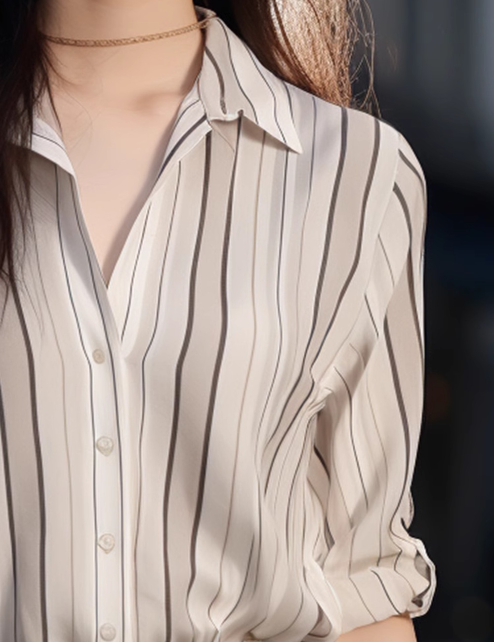 Stripe temperament chiffon tops light France style shirt