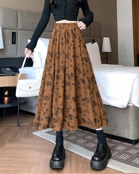 Velvet pleated long skirt high waist corduroy skirt