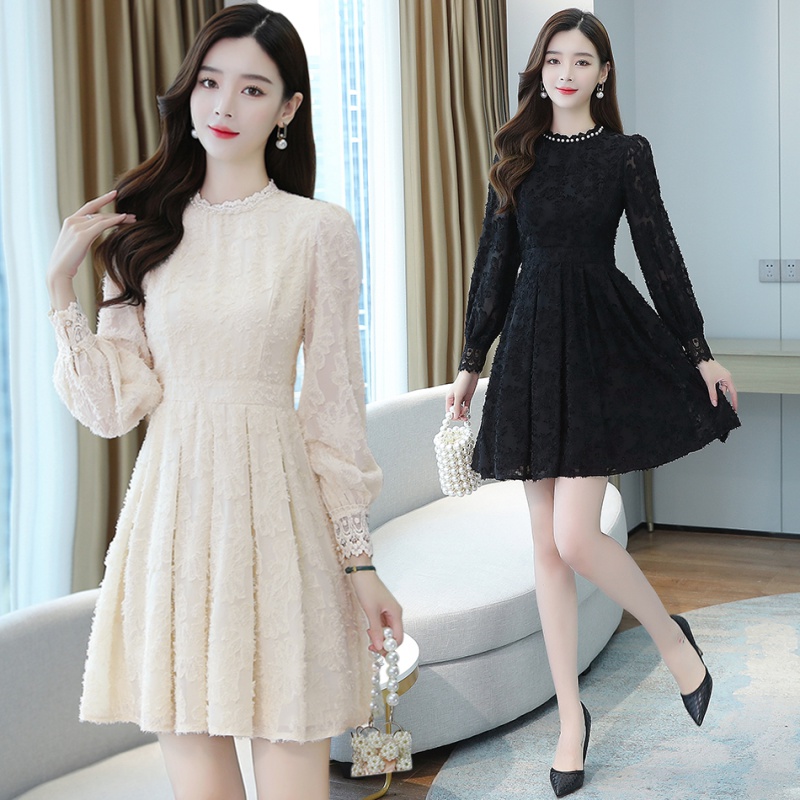 Temperament long sleeve long lace autumn dress