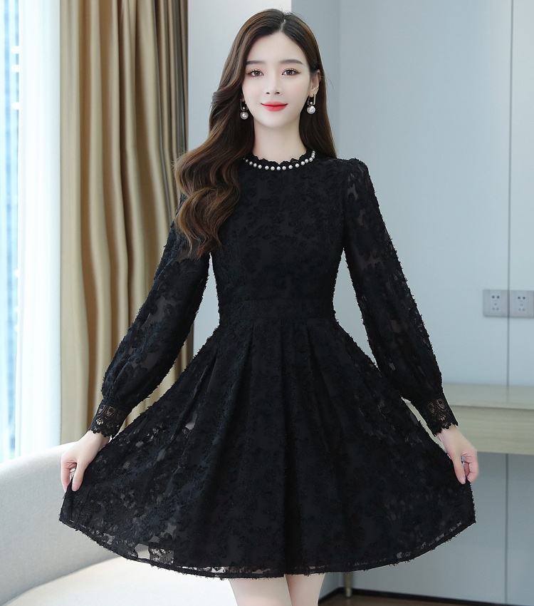 Temperament long sleeve long lace autumn dress