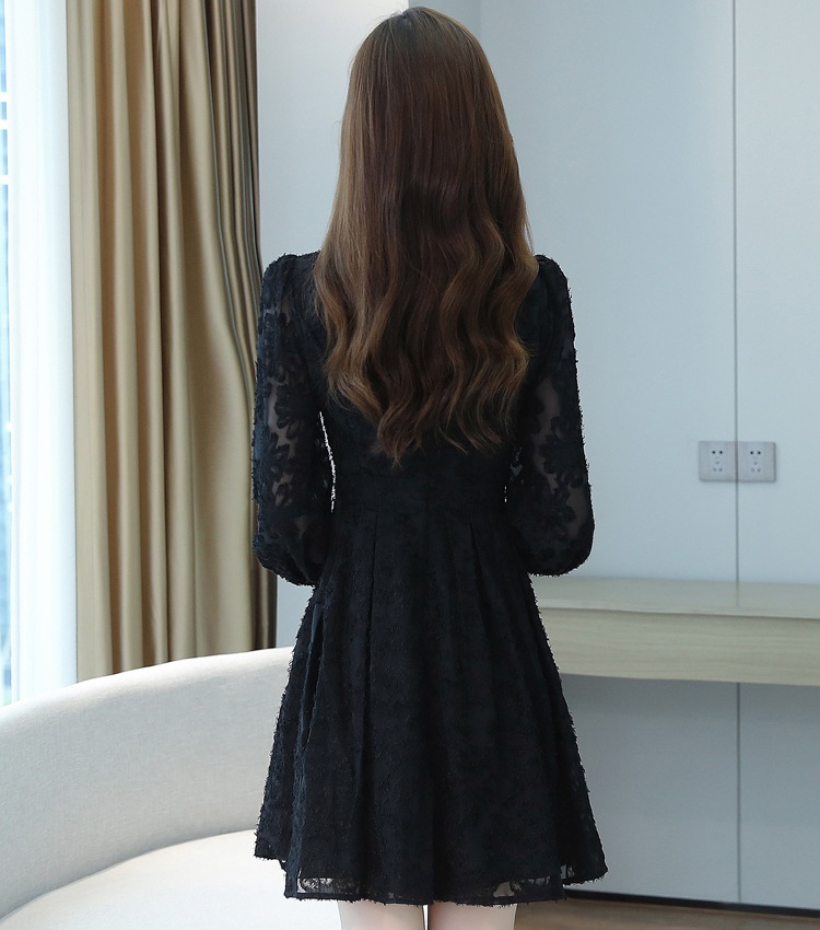 Temperament long sleeve long lace autumn dress