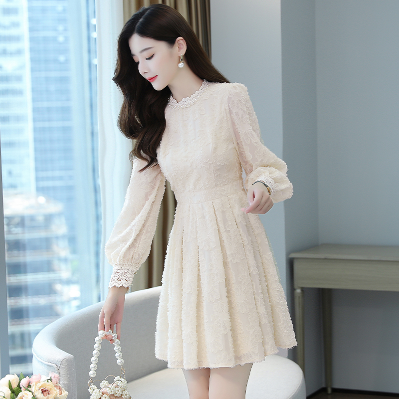 Temperament long sleeve long lace autumn dress