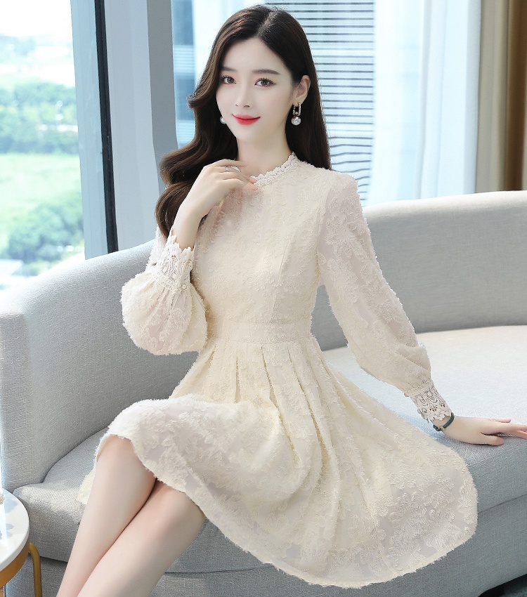 Temperament long sleeve long lace autumn dress