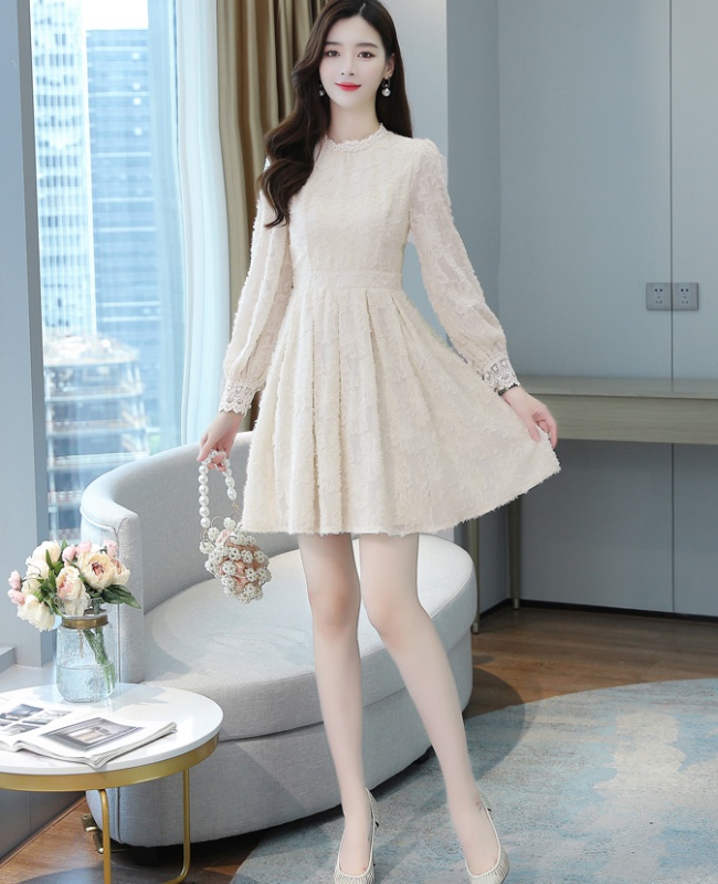 Temperament long sleeve long lace autumn dress