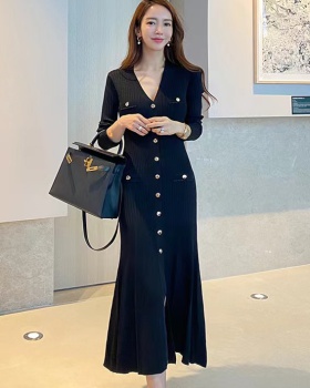 V-neck slim retro dress autumn mermaid long dress