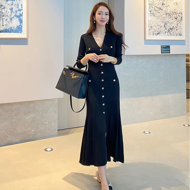 V-neck slim retro dress autumn mermaid long dress