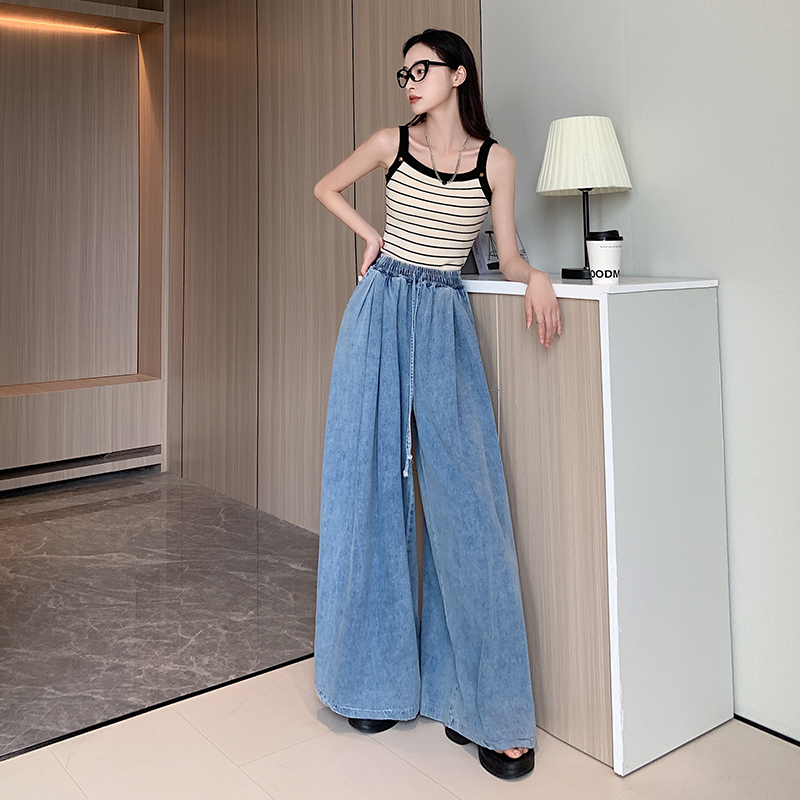 Loose mopping jeans wide leg slim pants for women