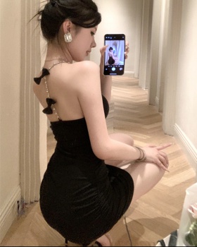 Rhinestone slim elasticity package hip halter dress