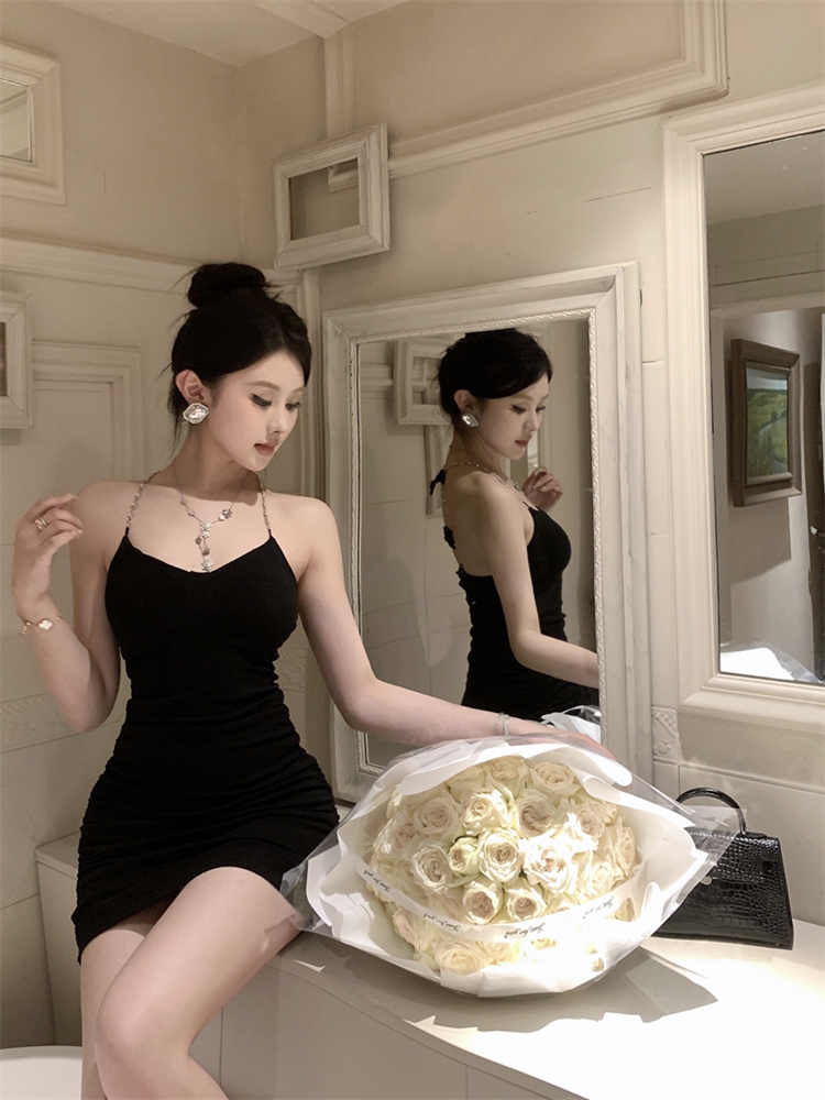 Rhinestone slim elasticity package hip halter dress