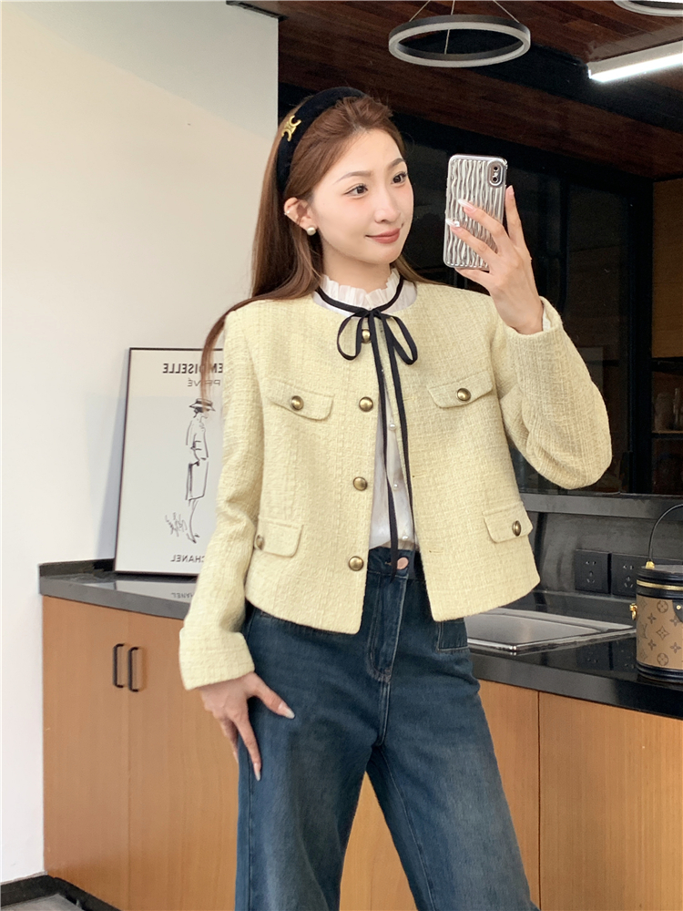 Short loose yellow coat all-match chanelstyle tops for women