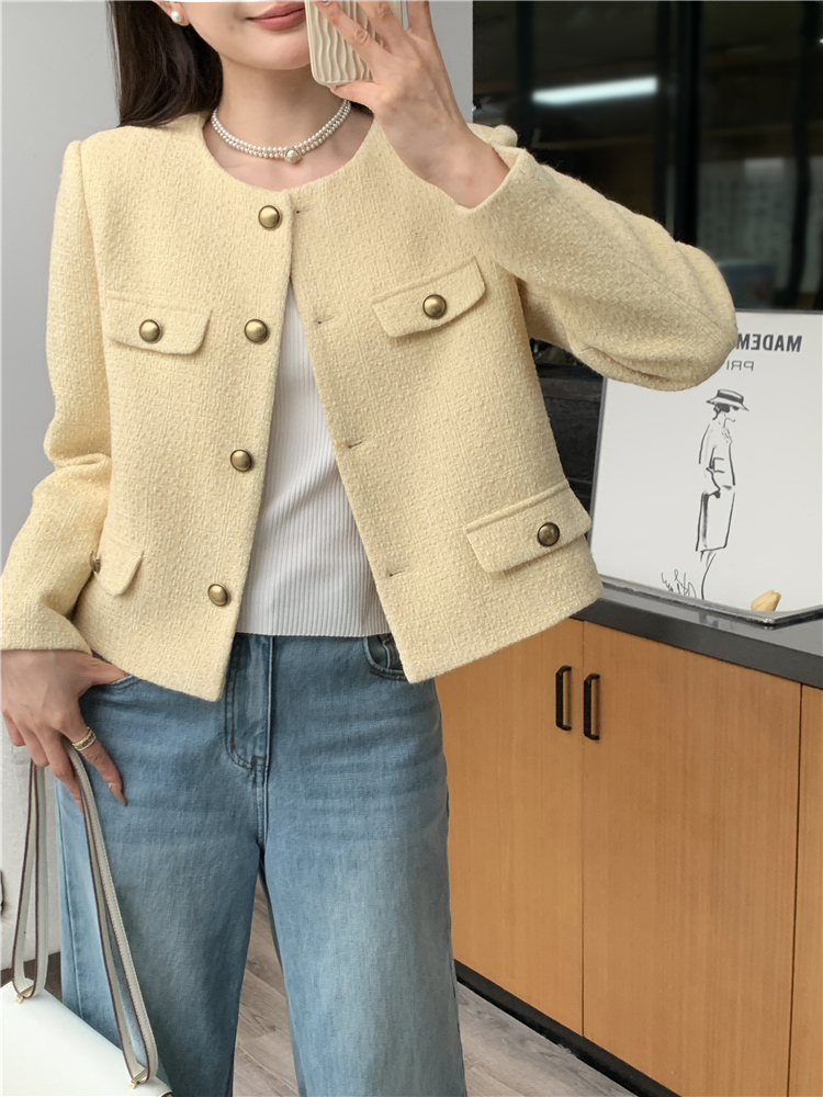 Short loose yellow coat all-match chanelstyle tops for women