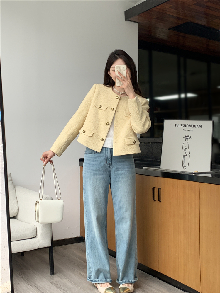 Short loose yellow coat all-match chanelstyle tops for women