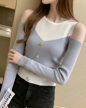 Black autumn mixed colors sweater short slim long sleeve tops