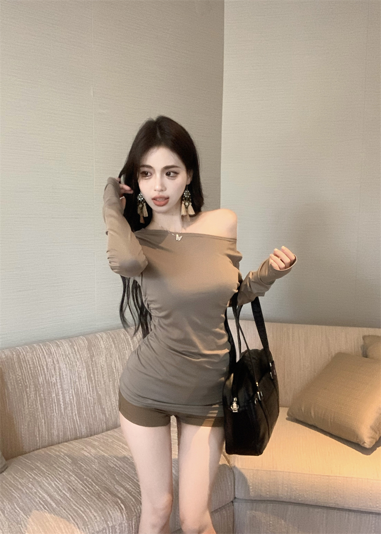 All-match basis sloping shoulder autumn slim tops