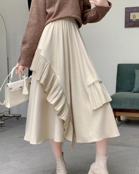 A-line pleated Casual long dress irregular autumn and winter skirt