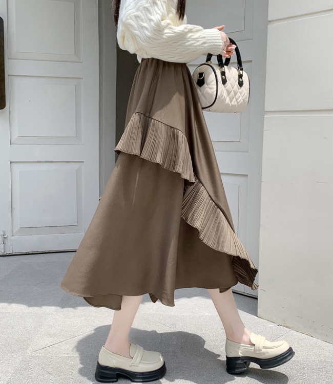 A-line pleated Casual long dress irregular autumn and winter skirt