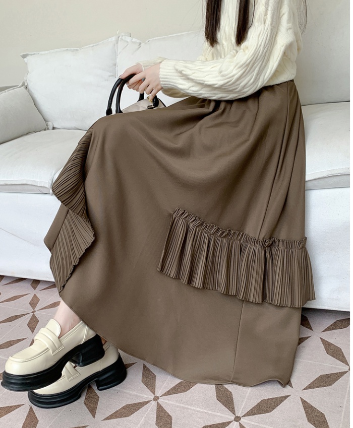 A-line pleated Casual long dress irregular autumn and winter skirt