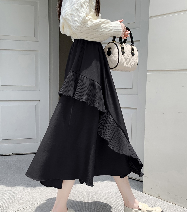 A-line pleated Casual long dress irregular autumn and winter skirt