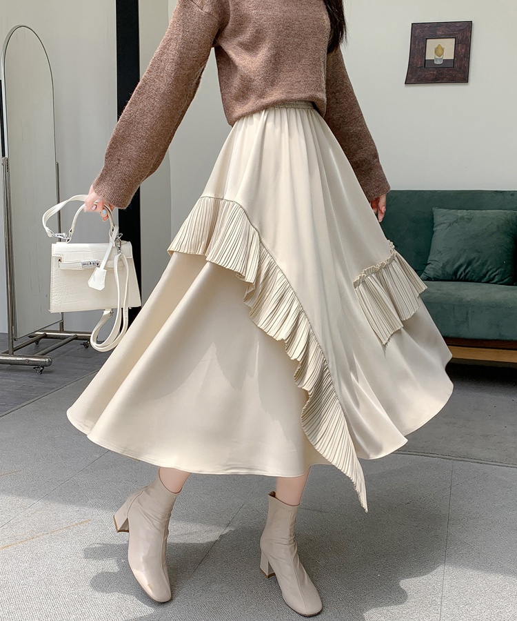 A-line pleated Casual long dress irregular autumn and winter skirt