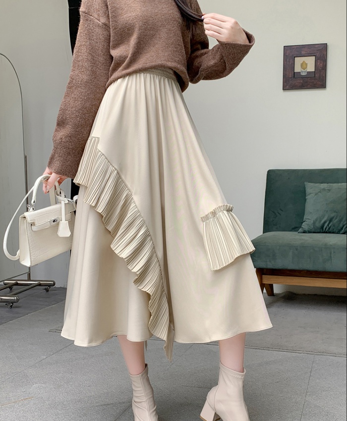 A-line pleated Casual long dress irregular autumn and winter skirt