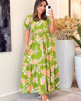 Lotus leaf edges long dress printing dress for women