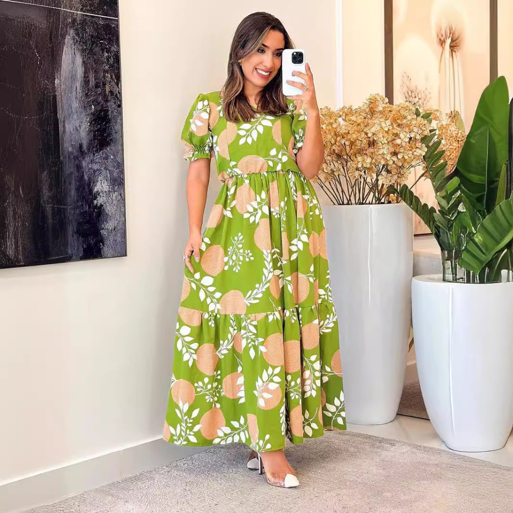 Lotus leaf edges long dress printing dress for women