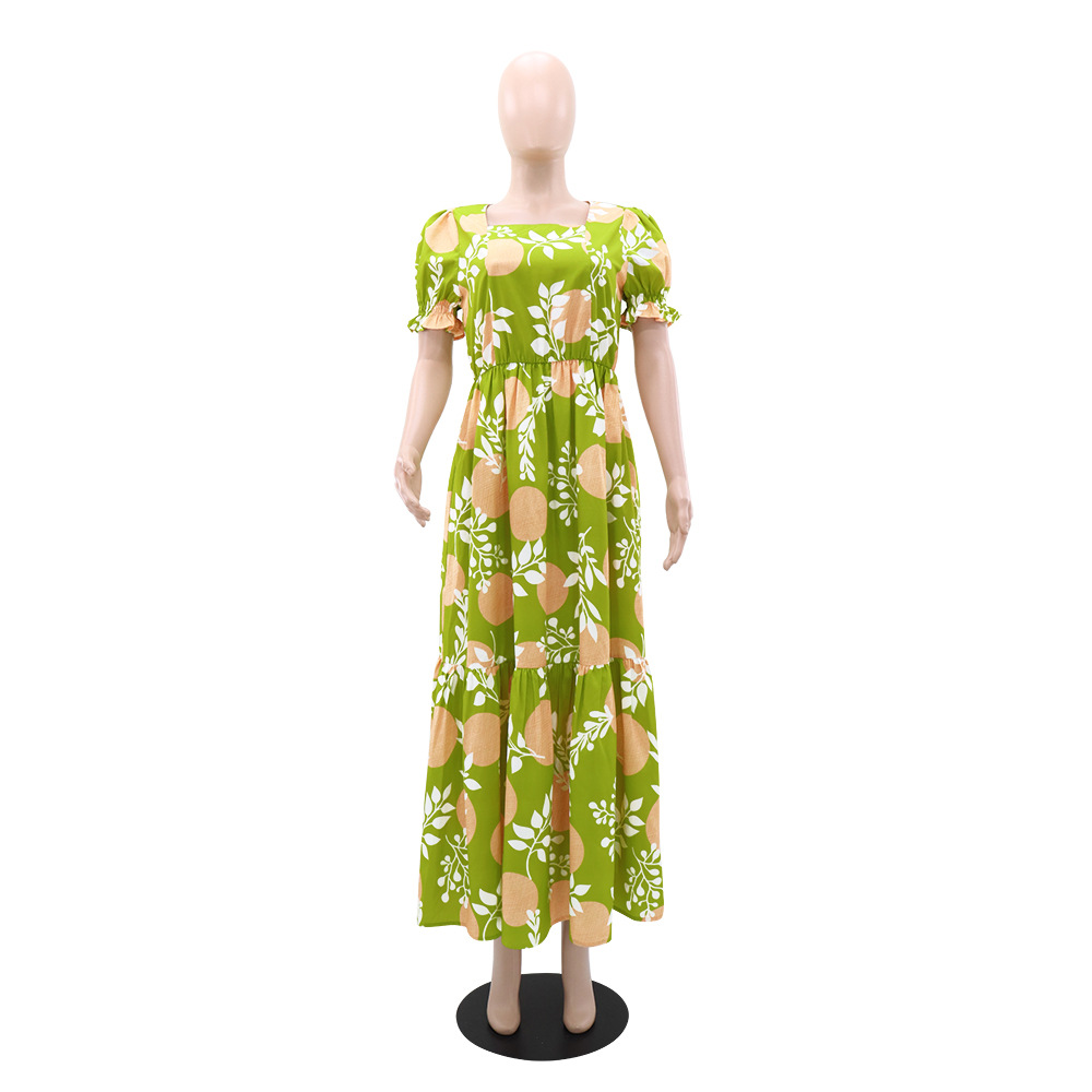 Lotus leaf edges long dress printing dress for women