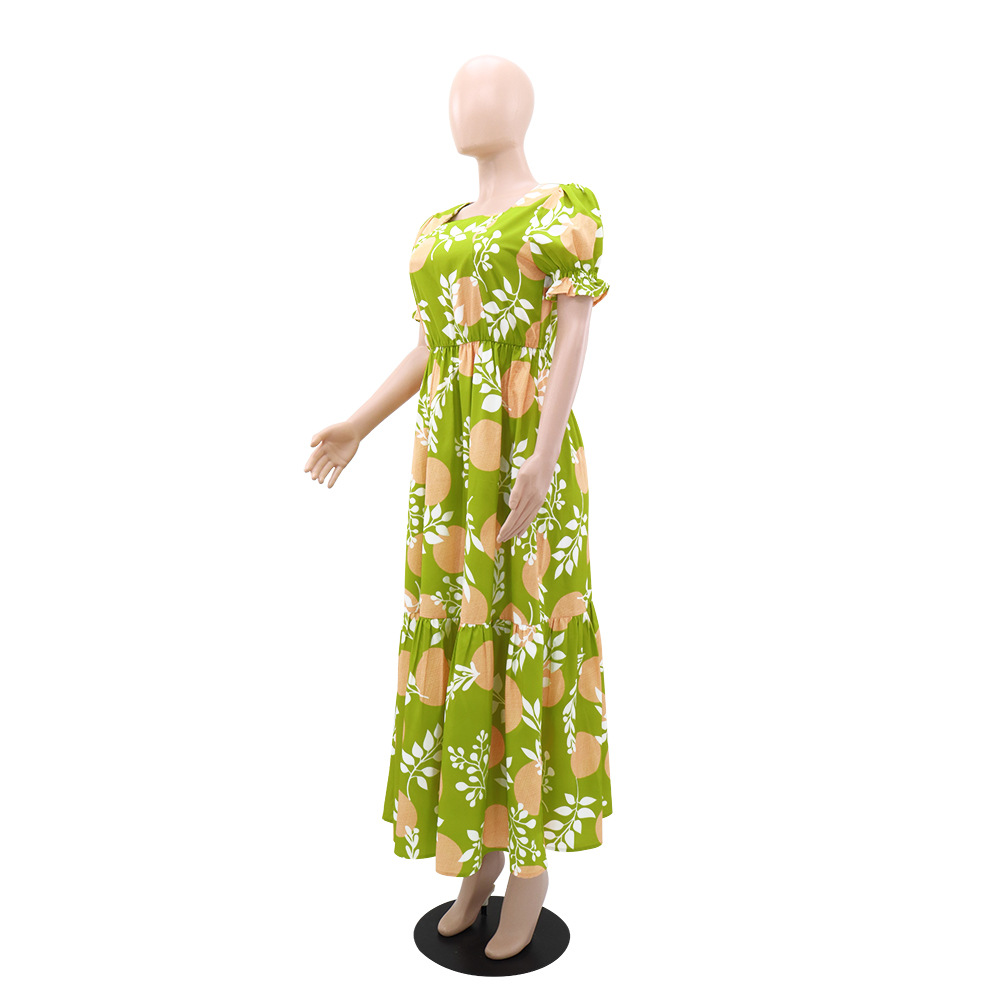 Lotus leaf edges long dress printing dress for women