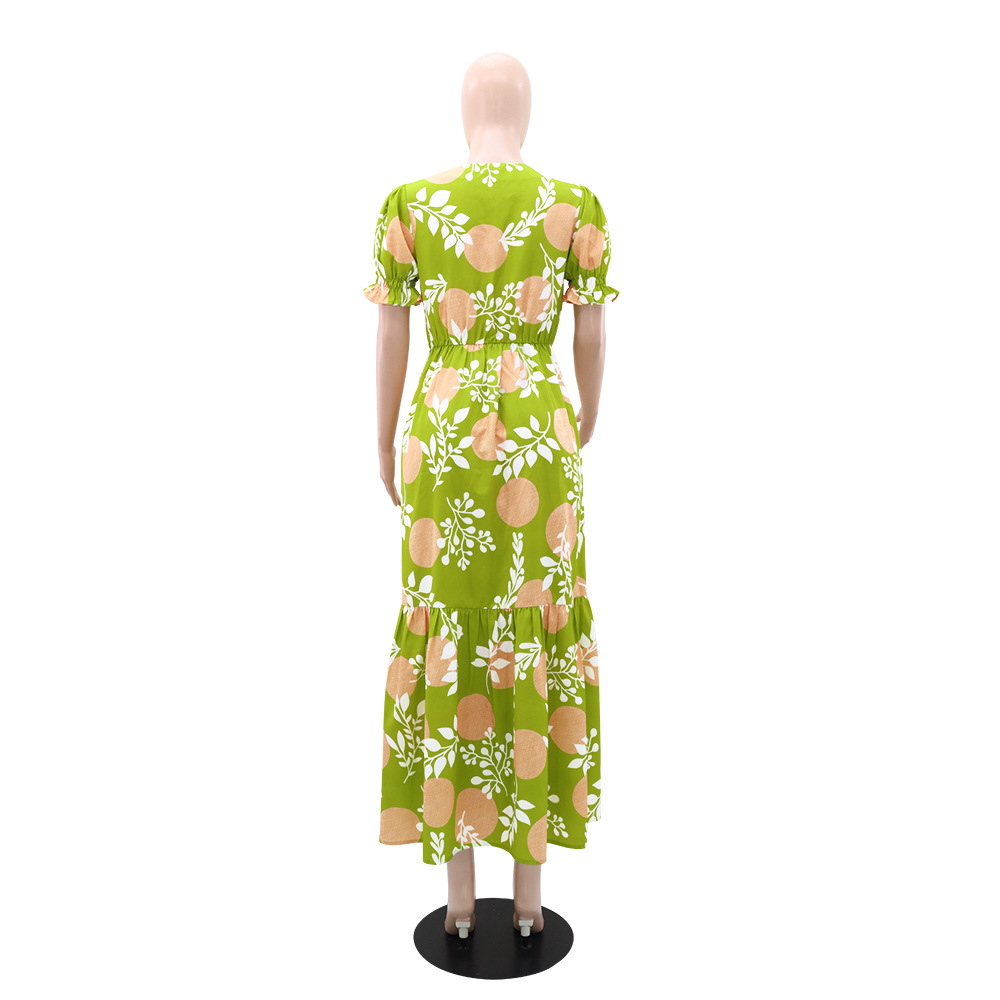 Lotus leaf edges long dress printing dress for women