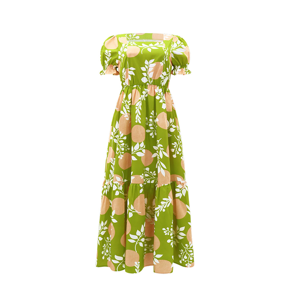 Lotus leaf edges long dress printing dress for women