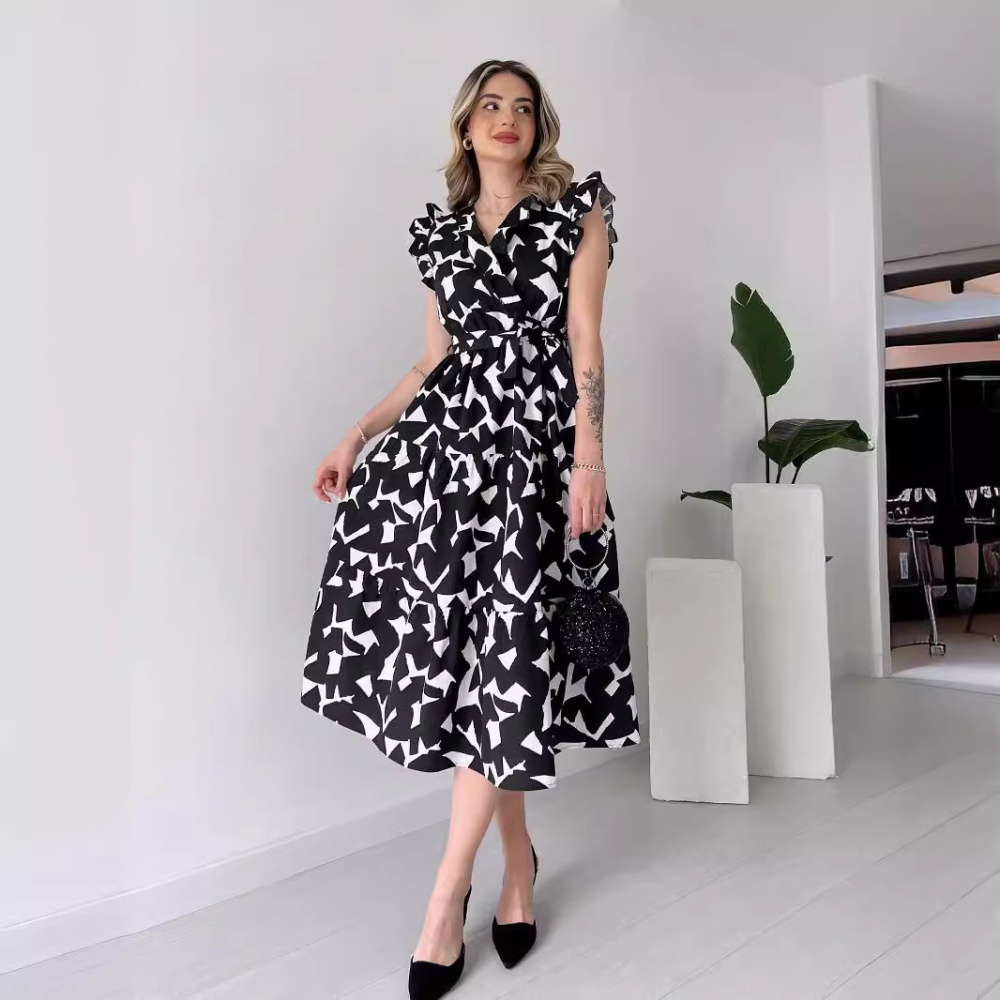 Slim European style elegant dress V-neck temperament long dress