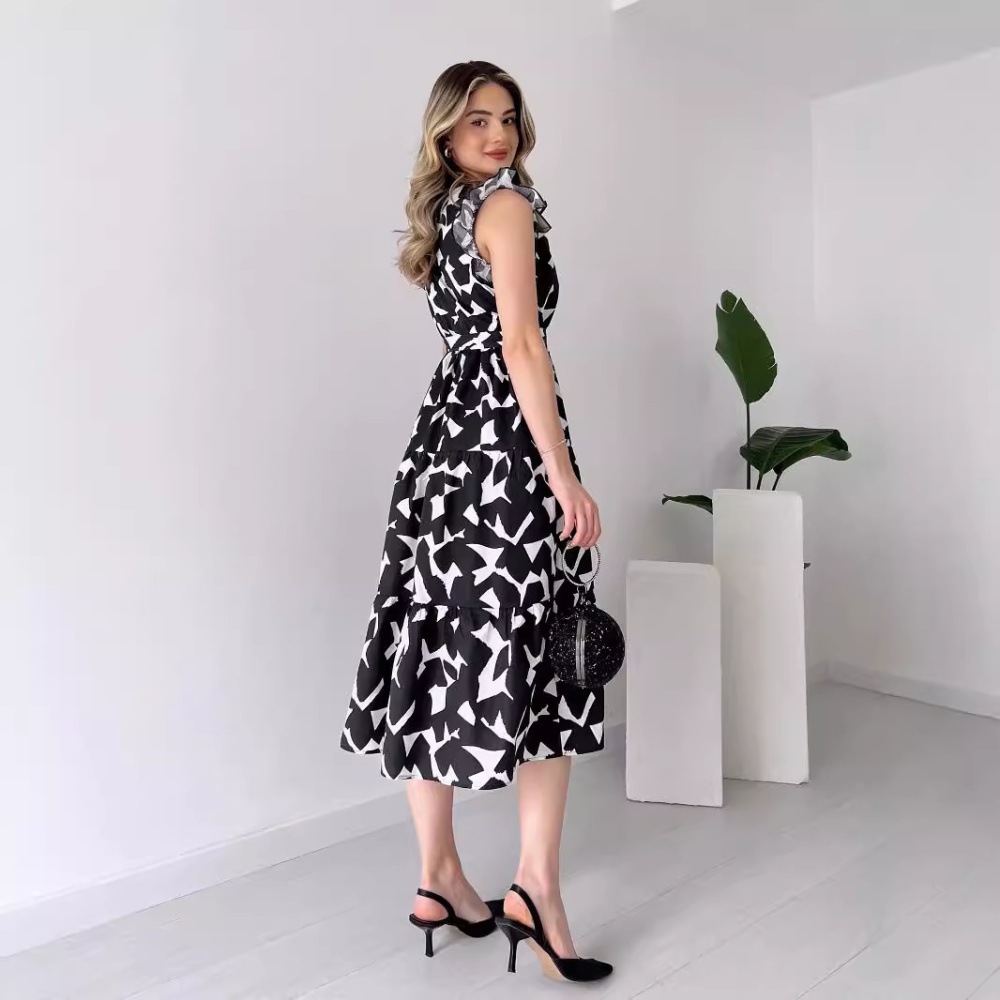 Slim European style elegant dress V-neck temperament long dress