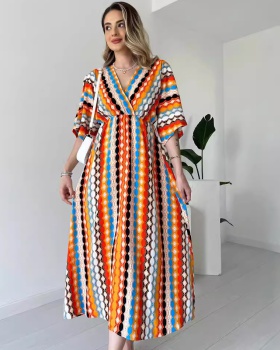 Stripe fashion dress printing long dress for women