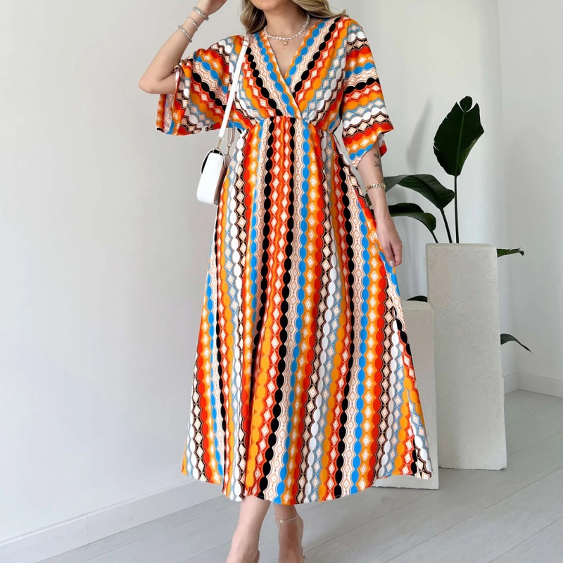 Stripe fashion dress printing long dress for women