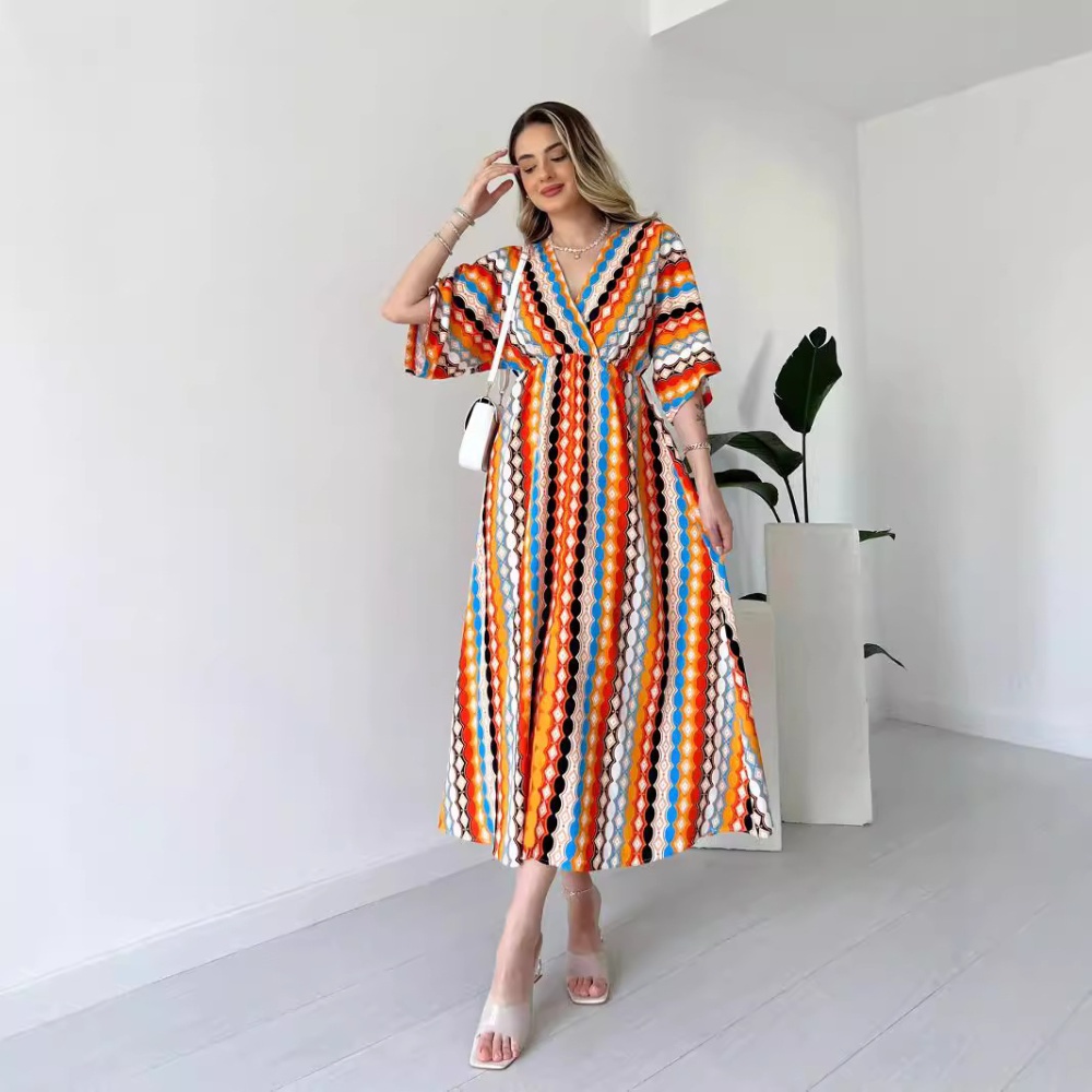 Stripe fashion dress printing long dress for women