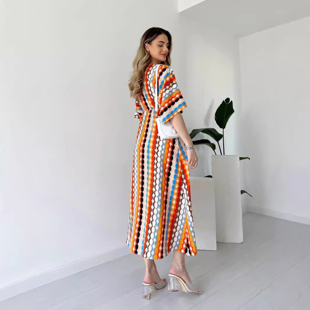 Stripe fashion dress printing long dress for women