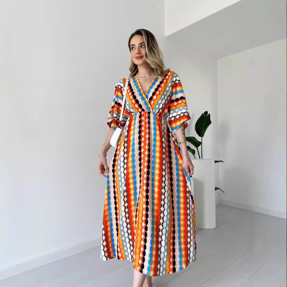 Stripe fashion dress printing long dress for women