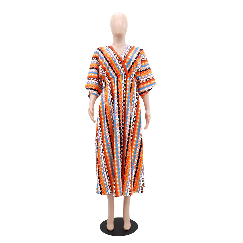 Stripe fashion dress printing long dress for women