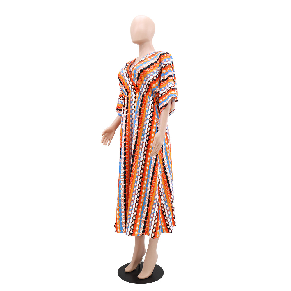 Stripe fashion dress printing long dress for women