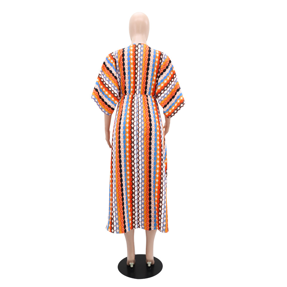 Stripe fashion dress printing long dress for women